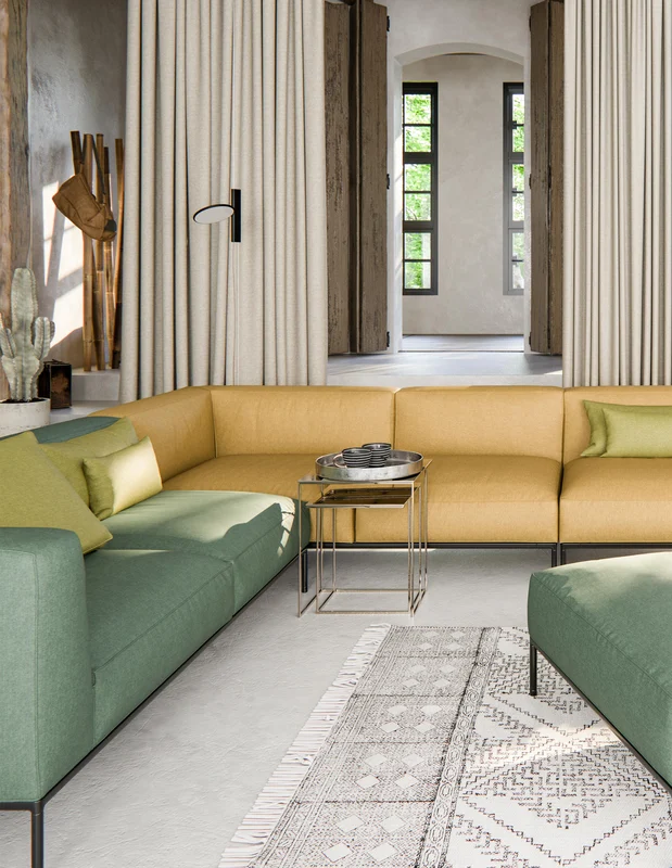 Photo of the fabric Wilderness Mineral in situ by James Dunlop FibreGuard. Use for Curtains, Upholstery, Accessory, Top of Bed. Style of Plain, Texture