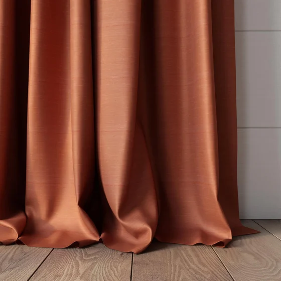Photo of the fabric Luxe Coral swatch by James Dunlop Essentials. Use for Curtains, Accessory, Top of Bed. Style of Plain, Texture