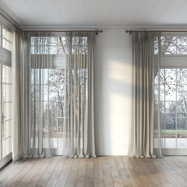 Photo of the fabric Lino Peppercorn swatch by Mokum. Use for Sheer Curtains. Style of Plain, Sheer