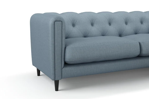 Photo of the fabric Frisco Denim swatch by James Dunlop Essentials. Use for Curtains, Upholstery, Accessory, Top of Bed. Style of Plain, Texture