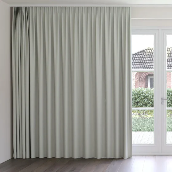 Photo of the fabric Oakley FR Sage swatch by James Dunlop. Use for Curtains. Style of Plain, Texture