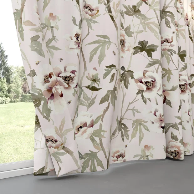 Photo of the fabric Peonia Blush swatch by Mokum. Use for Curtains, Accessory. Style of Floral And Botannical, Print