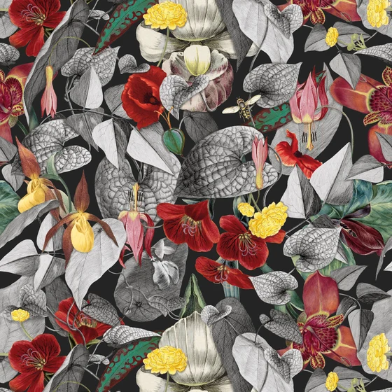 Photo of the fabric Gardenia Panel 600100 340 swatch by Fischbacher 1819. Use for Wall Covering, Wall Panel/Mural. Style of Floral And Botannical, Print