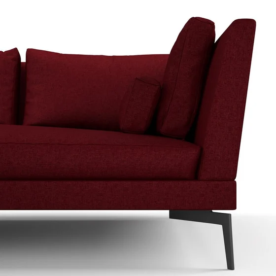 Photo of the fabric Tahiti Crimson swatch by Mokum FibreGuard. Use for Curtains, Upholstery, Accessory, Top of Bed. Style of Chenille, Plain