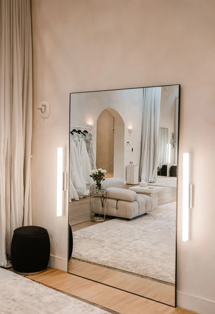 Curtain in Satnin colour Champagne by Catherine Martin by Mokum | Photograph by Siempre