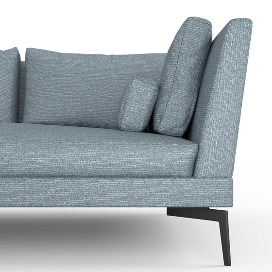Photo of the fabric Grain Denim swatch by Mokum. Use for Upholstery, Accessory, Top of Bed. Style of Plain, Texture