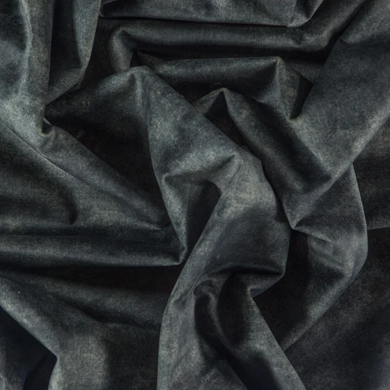 Photo of the fabric Bana Velvet Charcoal swatch by Zepel. Use for Curtains, Upholstery, Accessory, Top of Bed. Style of Plain, Velvet