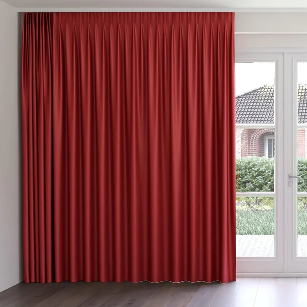 Photo of the fabric Stallion 2 Blackout Vino swatch by James Dunlop Essentials. Use for Curtains. Style of Plain, Texture