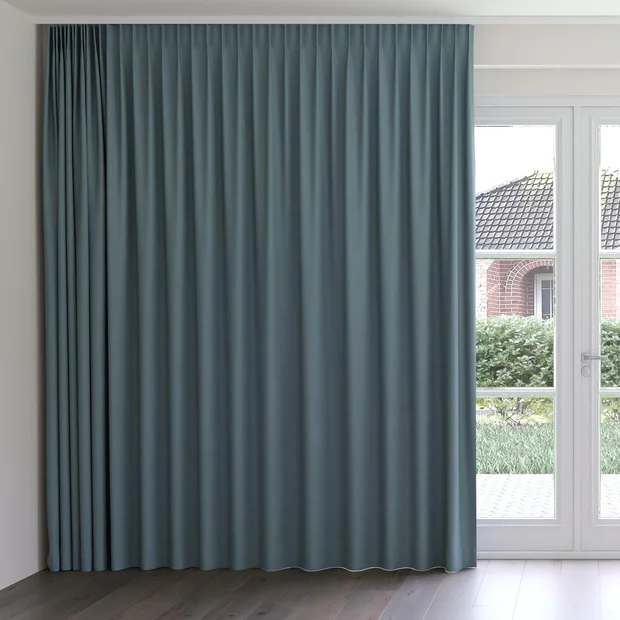 Photo of the fabric Oakley FR Teal swatch by James Dunlop. Use for Curtains. Style of Plain, Texture