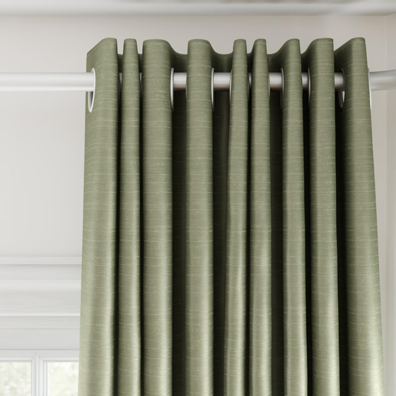 Photo of the fabric Luxe Sage swatch by James Dunlop Essentials. Use for Curtains, Accessory, Top of Bed. Style of Plain, Texture