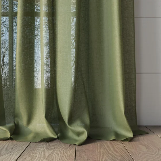 Photo of the fabric Kanso Stonewash Green Tea swatch by Mokum. Use for Sheer Curtains. Style of Plain, Sheer