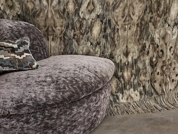 Photo of the fabric Bonomo Z602 03 in situ by Zinc. Use for Upholstery, Accessory. Style of Abstract, Velvet