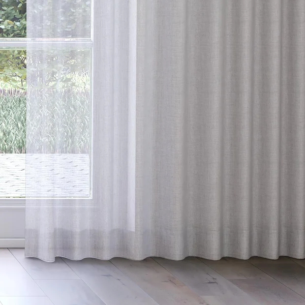 Photo of the fabric Mayfair Chrome swatch by James Dunlop. Use for Sheer Curtains. Style of Sheer, Stripe