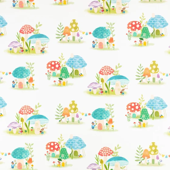 Photo of the fabric Toadstool Town V3607 01 swatch by Villa Nova. Use for Curtains, Upholstery. Style of Animals And Birds, Print