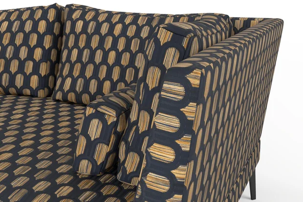 Photo of the fabric Beverly Hills Topaz swatch by Catherine Martin by Mokum. Use for Upholstery, Accessory. Style of Geometric, Velvet