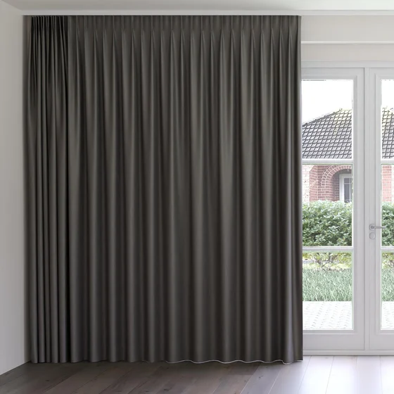 Photo of the fabric Eclipse FR Blackout Charcoal swatch by James Dunlop. Use for Curtains. Style of Blackout, Plain