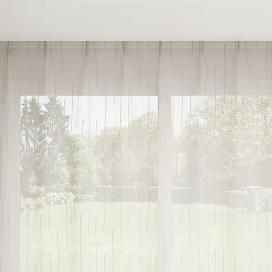 Photo of the fabric Salento Whitewash swatch by Mokum. Use for Curtains. Style of Jacquard, Stripe