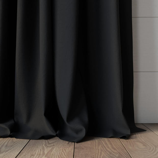 Photo of the fabric Satori Stonewash Onyx swatch by Mokum. Use for Curtains, Upholstery Light Duty, Accessory, Top of Bed. Style of Plain, Texture