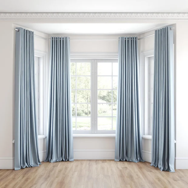 Photo of the fabric Luxe Sky swatch by James Dunlop Essentials. Use for Curtains, Accessory, Top of Bed. Style of Plain, Texture