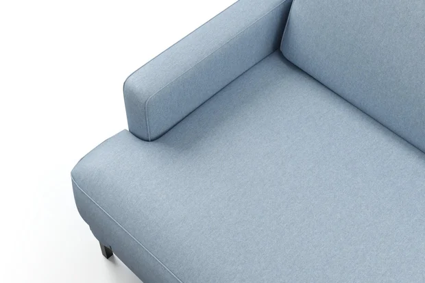 Photo of the fabric Prato Sky Blue swatch by Mokum. Use for Upholstery, Accessory. Style of Plain, Texture
