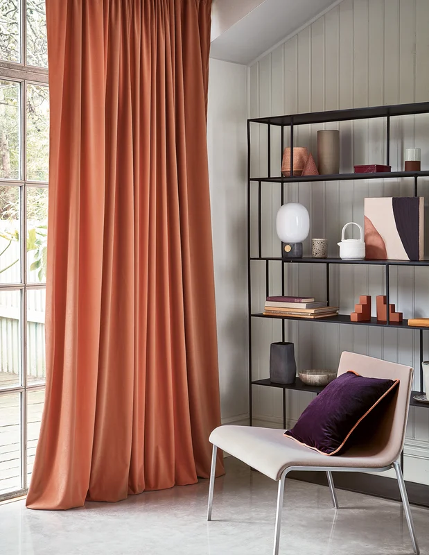 Photo of the fabric Pico V3432 20 in situ by Villa Nova. Use for Curtains, Upholstery, Accessory. Style of Plain, Velvet