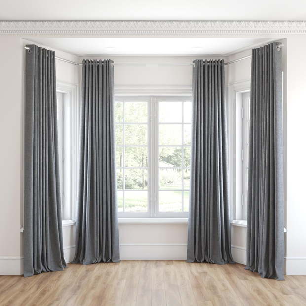 Photo of the fabric Avalon FR Blackout Steel swatch by James Dunlop Essentials. Use for Curtains. Style of Plain, Texture