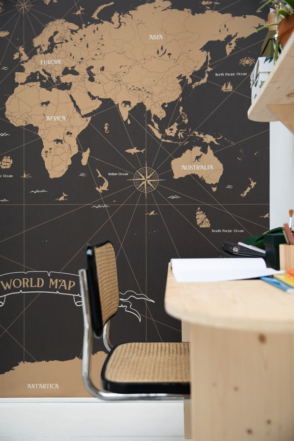 Photo of the fabric Travel Is My Therapy Med. 10341 92 01 in situ by James Dunlop. Use for Wall Covering