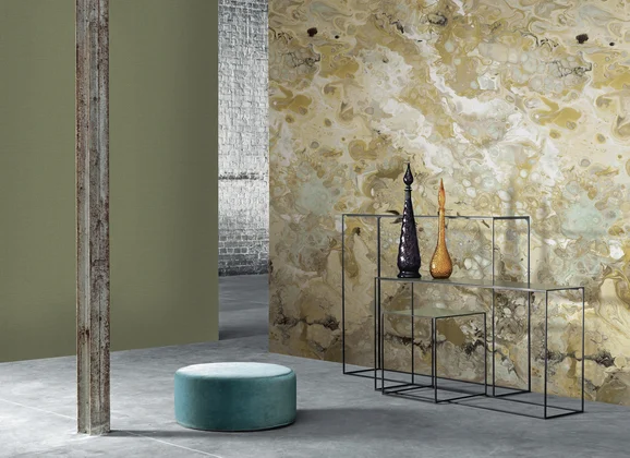 Photo of the fabric Gypse Panel 8706 8706 25 06 in situ by Casadeco. Use for Wall Covering, Wall Panel/Mural