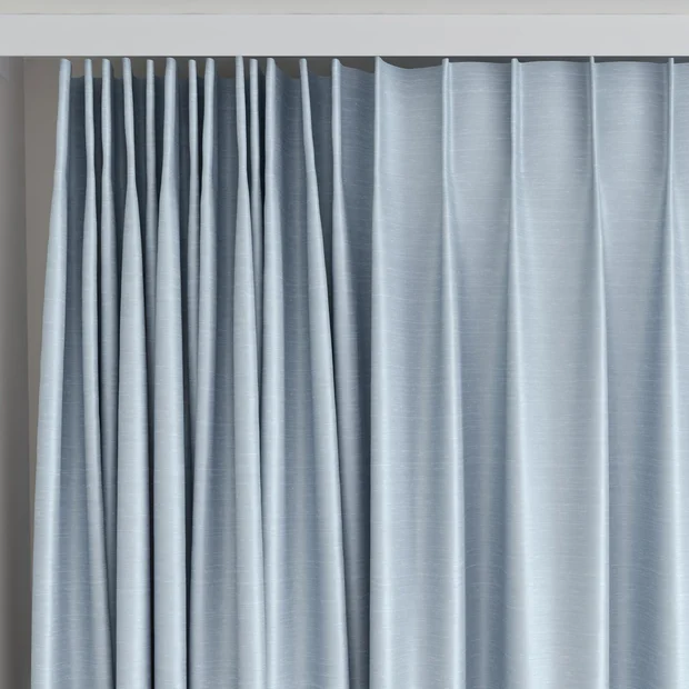 Photo of the fabric Luxe Sky swatch by James Dunlop Essentials. Use for Curtains, Accessory, Top of Bed. Style of Plain, Texture