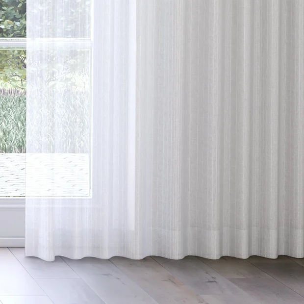 Photo of the fabric Mira Dew swatch by James Dunlop. Use for Sheer Curtains. Style of Sheer, Stripe