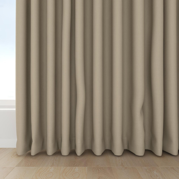 Photo of the fabric Satori Stonewash Jute swatch by Mokum. Use for Curtains, Upholstery Light Duty, Accessory, Top of Bed. Style of Plain, Texture