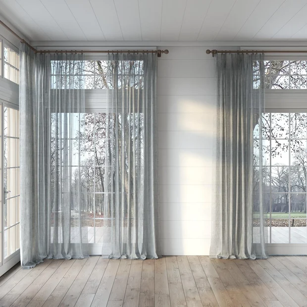 Photo of the fabric Rhythm Basalt swatch by Mokum. Use for Sheer Curtains. Style of Plain, Sheer