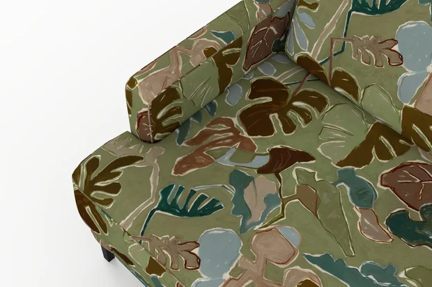 Photo of the fabric Papeete Paua swatch by Mokum. Use for Upholstery, Accessory. Style of Floral And Botannical, Print