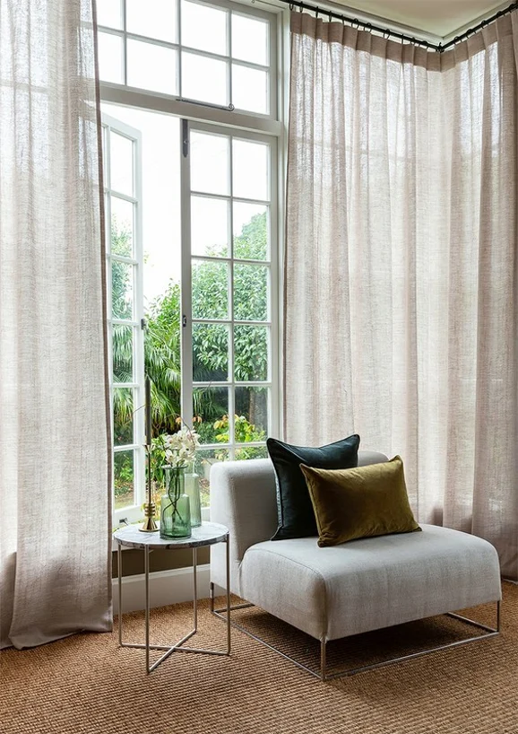 Photo of the fabric Illusion Linen in situ by James Dunlop. Use for Sheer Curtains. Style of Plain, Sheer