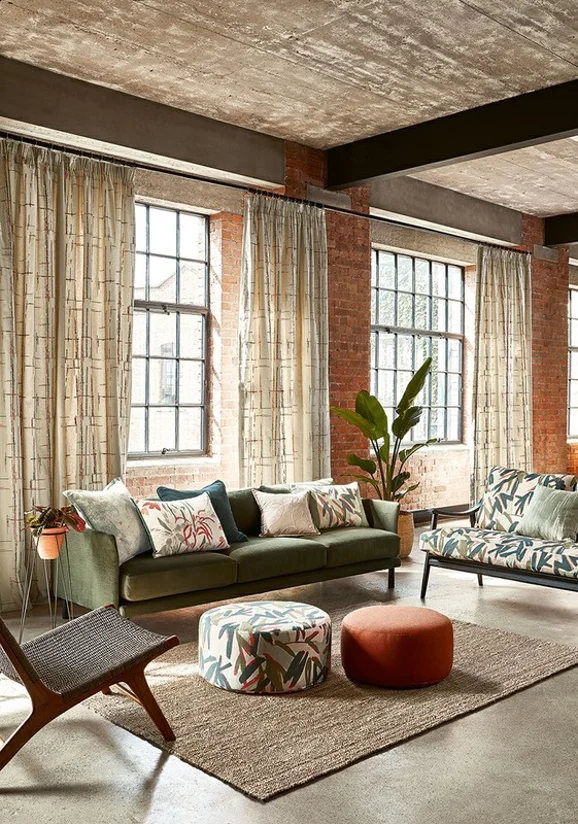 Photo of the fabric Acro V3388 03 in situ by Villa Nova. Use for Curtains, Upholstery, Accessory. Style of Embroidery