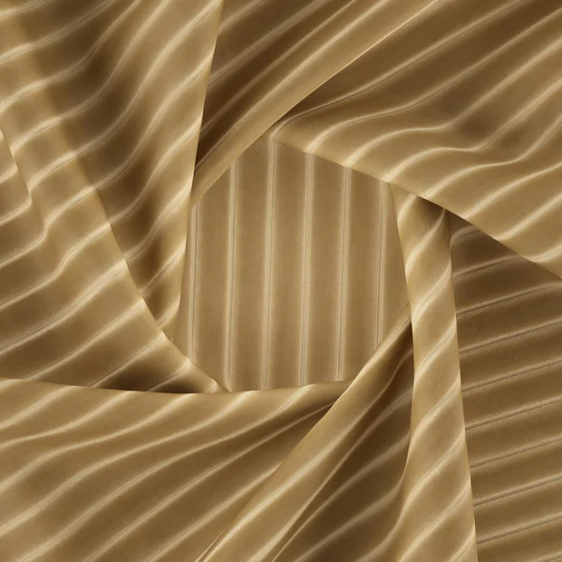 Photo of the fabric Cordial Camel swatch by Zepel FibreGuard. Use for Curtains, Upholstery, Accessory, Top of Bed. Style of Stripe, Velvet