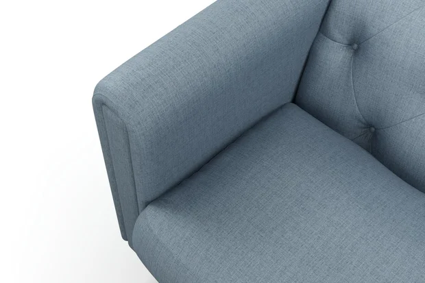 Photo of the fabric Frisco Denim swatch by James Dunlop Essentials. Use for Curtains, Upholstery, Accessory, Top of Bed. Style of Plain, Texture