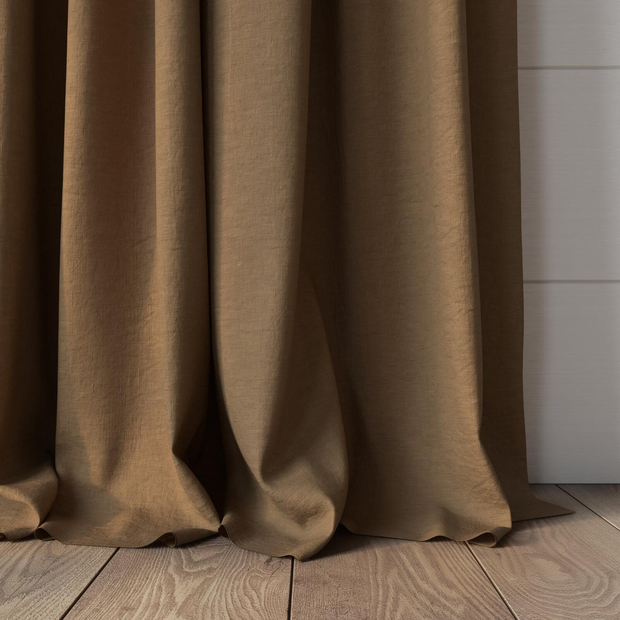 Photo of the fabric Satori Stonewash Ochre swatch by Mokum. Use for Curtains, Upholstery Light Duty, Accessory, Top of Bed. Style of Plain, Texture