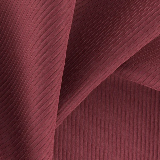 Photo of the fabric Pindrive Burgundy swatch by Zepel FibreGuard. Use for Upholstery, Accessory, Top of Bed. Style of Plain, Velvet