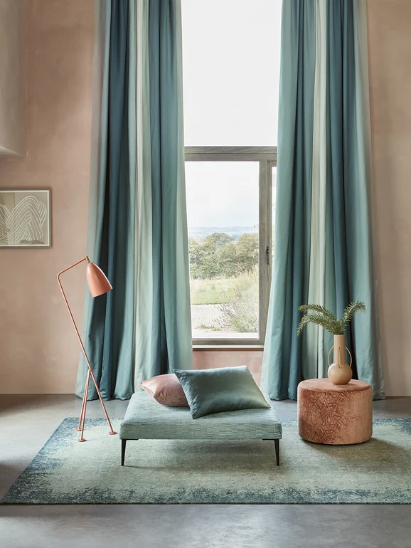 Photo of the fabric Kasian Gradient V3478 02 in situ by Villa Nova. Use for Upholstery Light Duty, Accessory, Top of Bed. Style of Abstract, Texture