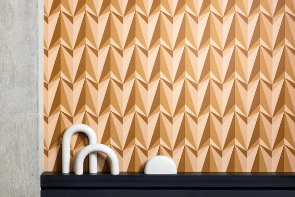 Photo of the fabric Origami Rockets Wk806 05 in situ by Kirkby Design. Use for Wall Covering