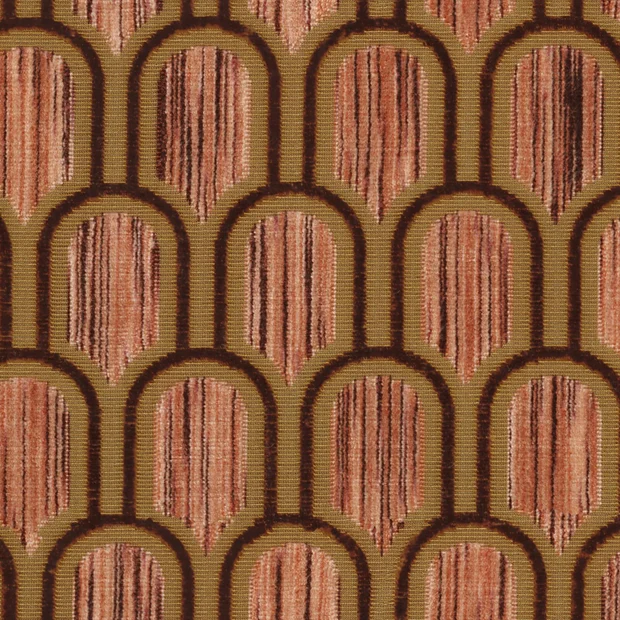 Photo of the fabric Beverly Hills Whisky swatch by Catherine Martin by Mokum. Use for Upholstery, Accessory. Style of Geometric, Velvet