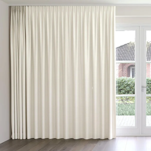 Photo of the fabric Provence Ivory swatch by James Dunlop Essentials. Use for Curtains, Upholstery, Accessory, Top of Bed. Style of Plain, Texture
