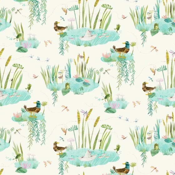 Photo of the fabric Zzduck Pond V3328 01 swatch by Villa Nova. Use for Curtains, Upholstery Light Duty, Accessory. Style of Childrens