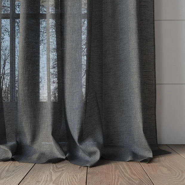 Photo of the fabric Lino Midnight swatch by Mokum. Use for Sheer Curtains. Style of Plain, Sheer