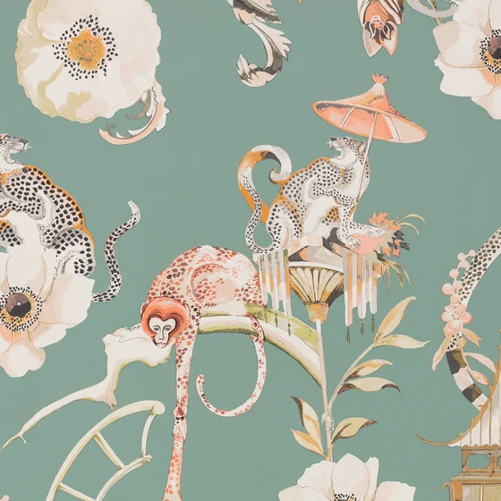 Photo of the fabric Euphoria W448 03 swatch by Romo. Use for Wall Covering. Style of Floral And Botannical