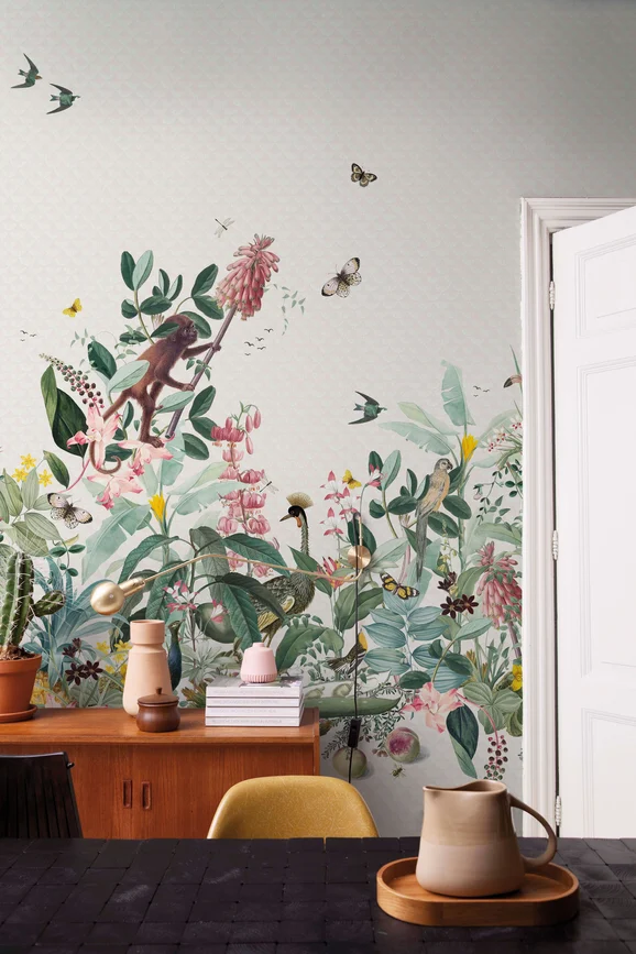 Photo of the fabric So Avantgardening Panel 600103 300 336 in situ by Fischbacher 1819. Use for Wall Covering, Wall Panel/Mural