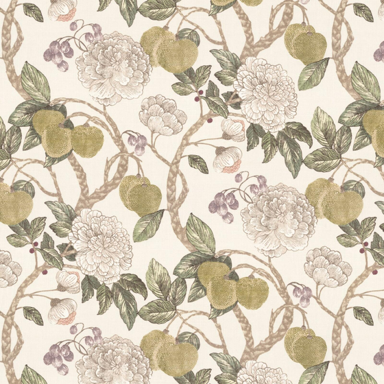 Photo of the fabric Valencia Verdigris swatch by James Dunlop. Use for Curtains, Accessory. Style of Floral And Botannical, Print