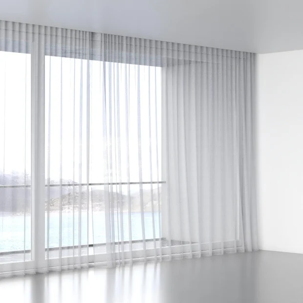 Photo of the fabric Seaview Sky swatch by James Dunlop. Use for Sheer Curtains. Style of Plain, Sheer