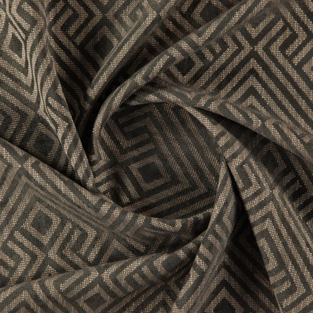 Photo of the fabric Lucie Coin swatch by Zepel FibreGuard. Use for Curtains, Upholstery, Accessory, Top of Bed. Style of Geometric, Jacquard